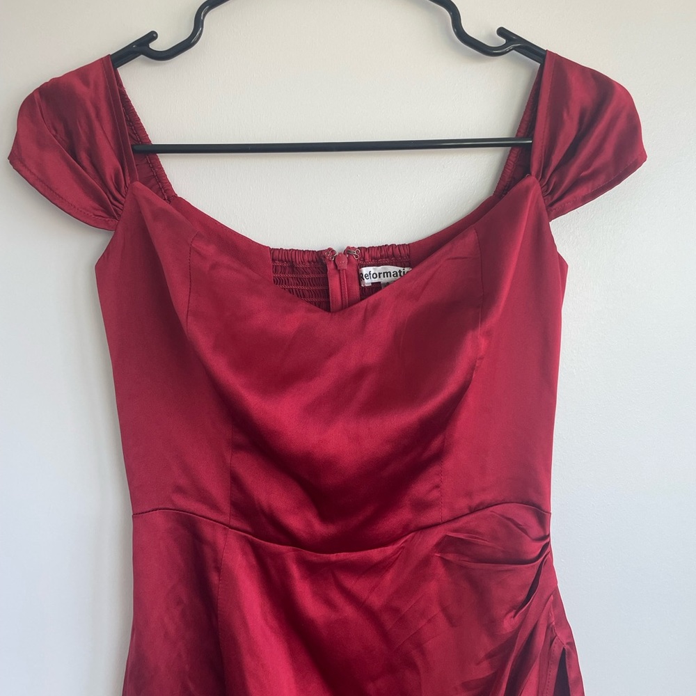 Red silk reformation dress